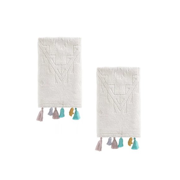 2 new Wild Sage Gloria Geo 16x26" 100% Cotton HAND Towels w/ Colorful Tassels - Picture 1 of 6